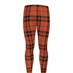 Orange And Black Tartan Pattern Print Men's leggings
