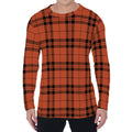 Orange And Black Tartan Pattern Print Men's Long Sleeve T-Shirt