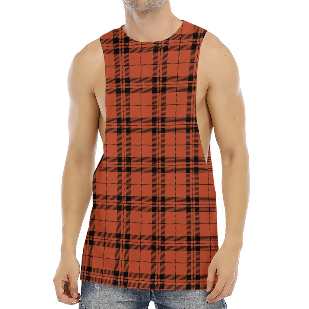 Orange And Black Tartan Pattern Print Men's Muscle Tank Top