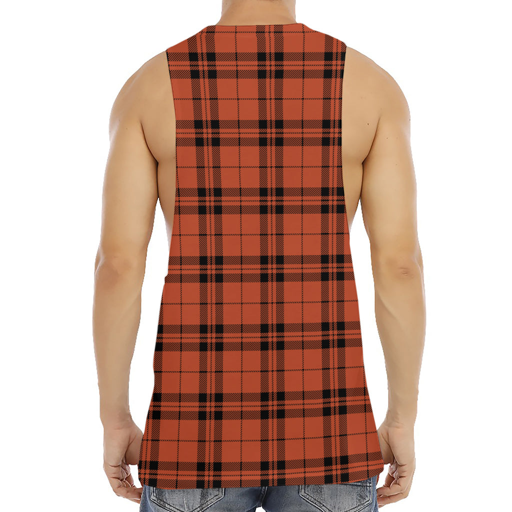 Orange And Black Tartan Pattern Print Men's Muscle Tank Top