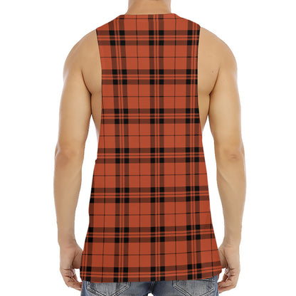 Orange And Black Tartan Pattern Print Men's Muscle Tank Top