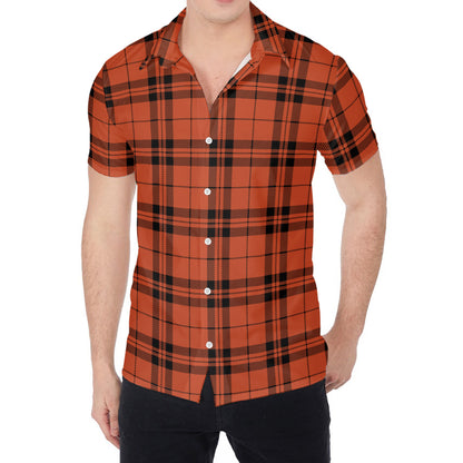Orange And Black Tartan Pattern Print Men's Shirt