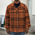 Orange And Black Tartan Pattern Print Men's Shirt Jacket
