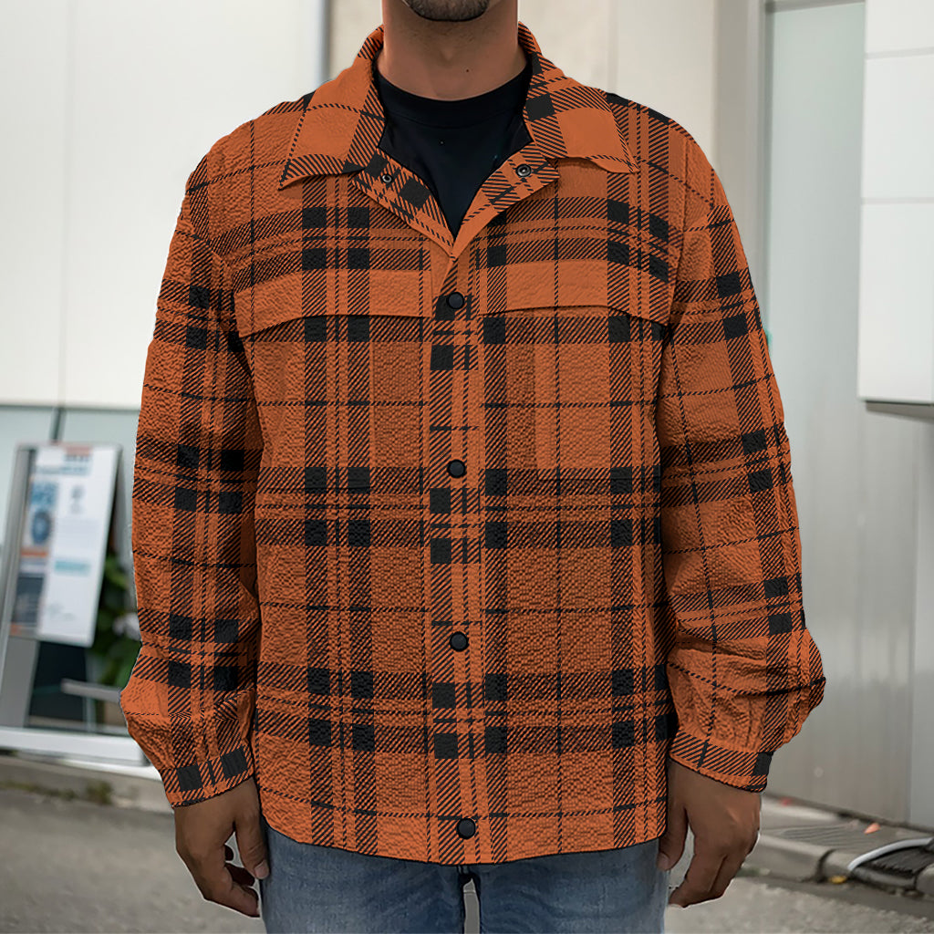 Orange And Black Tartan Pattern Print Men's Shirt Jacket
