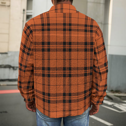 Orange And Black Tartan Pattern Print Men's Shirt Jacket
