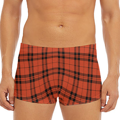 Orange And Black Tartan Pattern Print Men's Short Boxer Briefs