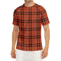 Orange And Black Tartan Pattern Print Men's Short Sleeve Rash Guard