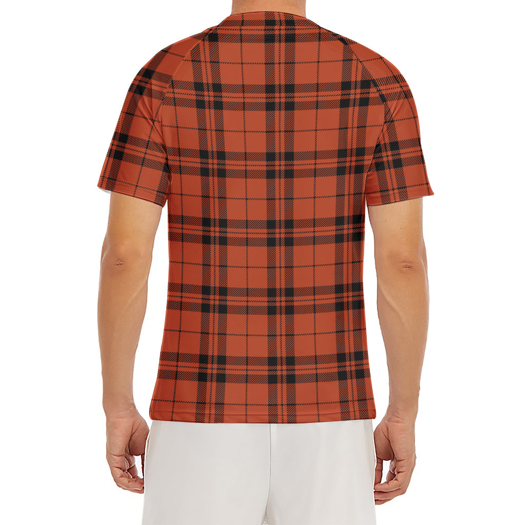 Orange And Black Tartan Pattern Print Men's Short Sleeve Rash Guard