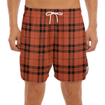 Orange And Black Tartan Pattern Print Men's Split Running Shorts
