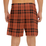 Orange And Black Tartan Pattern Print Men's Split Running Shorts