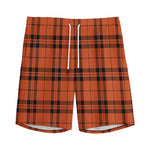 Orange And Black Tartan Pattern Print Men's Sports Shorts