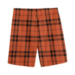 Orange And Black Tartan Pattern Print Men's Sports Shorts