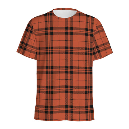 Orange And Black Tartan Pattern Print Men's Sports T-Shirt