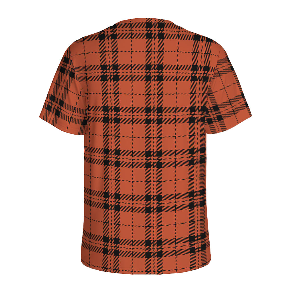 Orange And Black Tartan Pattern Print Men's Sports T-Shirt
