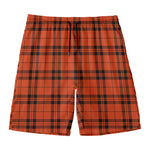 Orange And Black Tartan Pattern Print Men's Swim Trunks