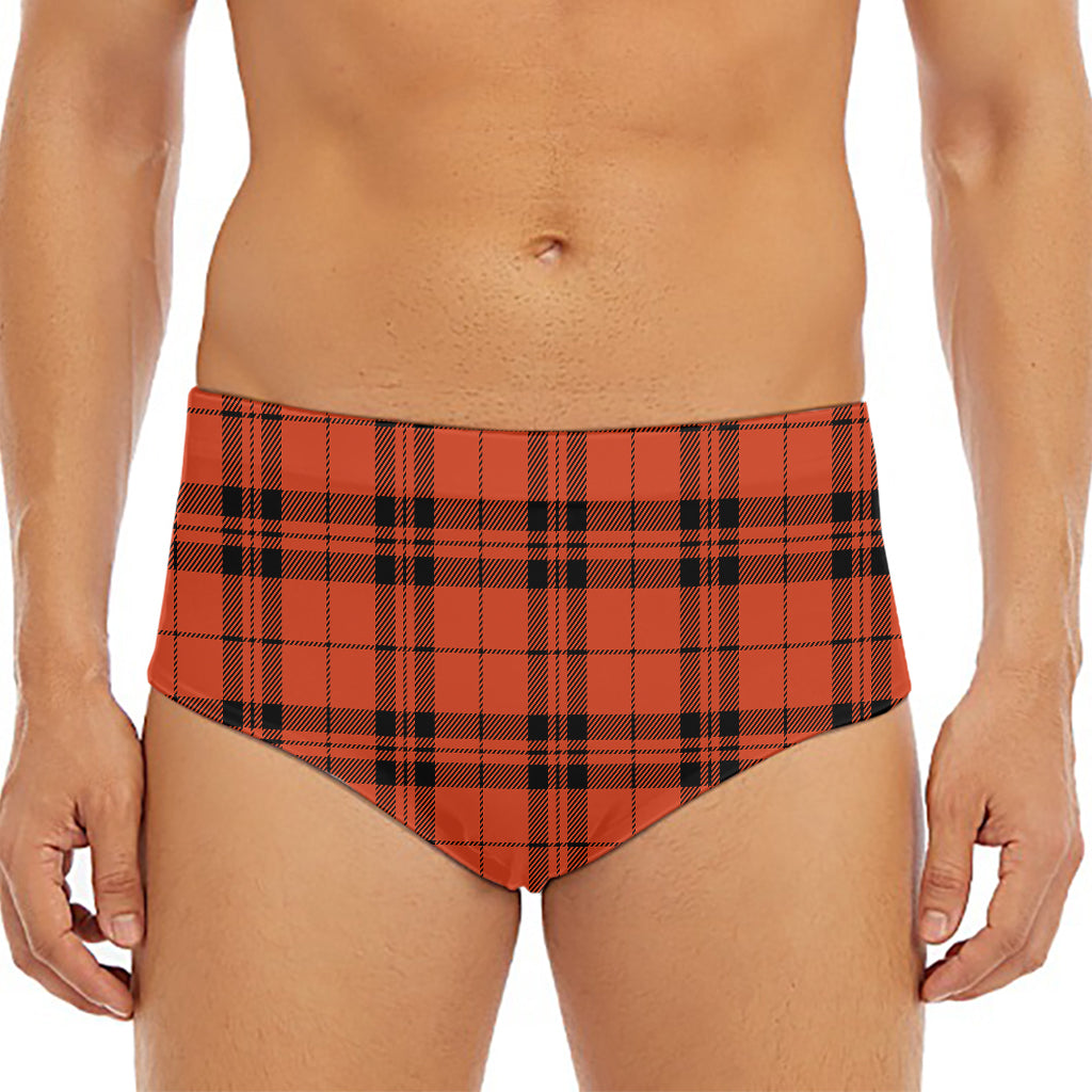 Orange And Black Tartan Pattern Print Men's Triangle Swim Briefs