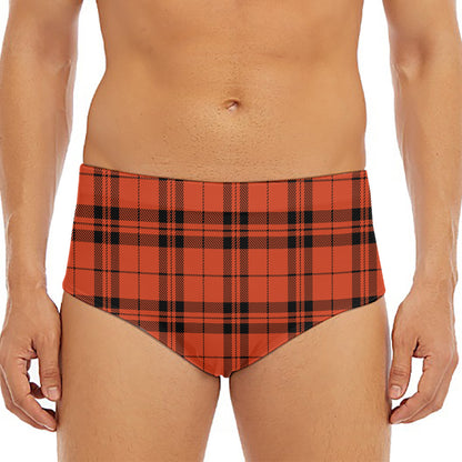 Orange And Black Tartan Pattern Print Men's Triangle Swim Briefs