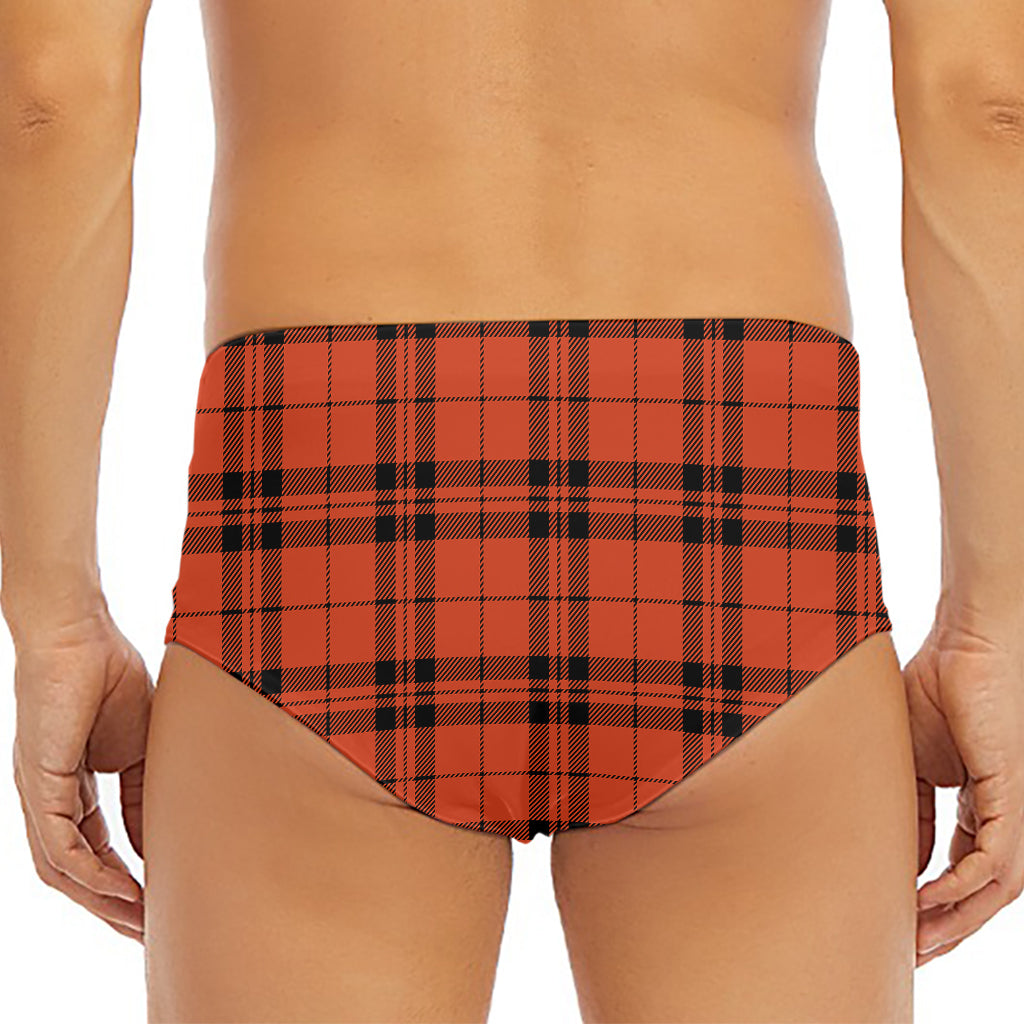 Orange And Black Tartan Pattern Print Men's Triangle Swim Briefs