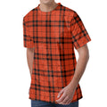 Orange And Black Tartan Pattern Print Men's Velvet T-Shirt