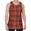Orange And Black Tartan Pattern Print Men's Velvet Tank Top