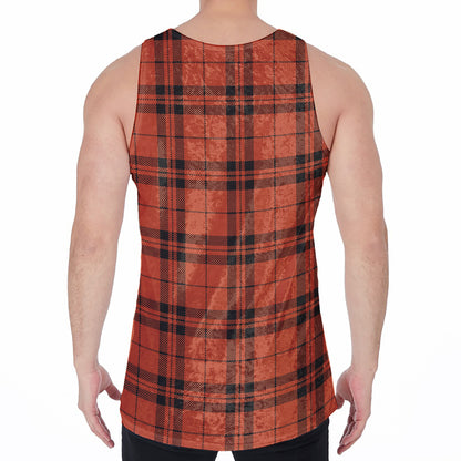 Orange And Black Tartan Pattern Print Men's Velvet Tank Top