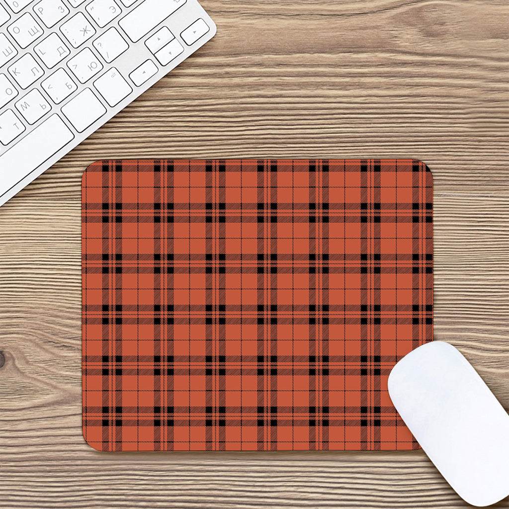 Orange And Black Tartan Pattern Print Mouse Pad