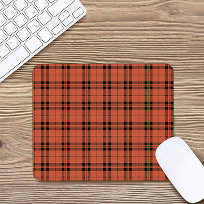 Orange And Black Tartan Pattern Print Mouse Pad