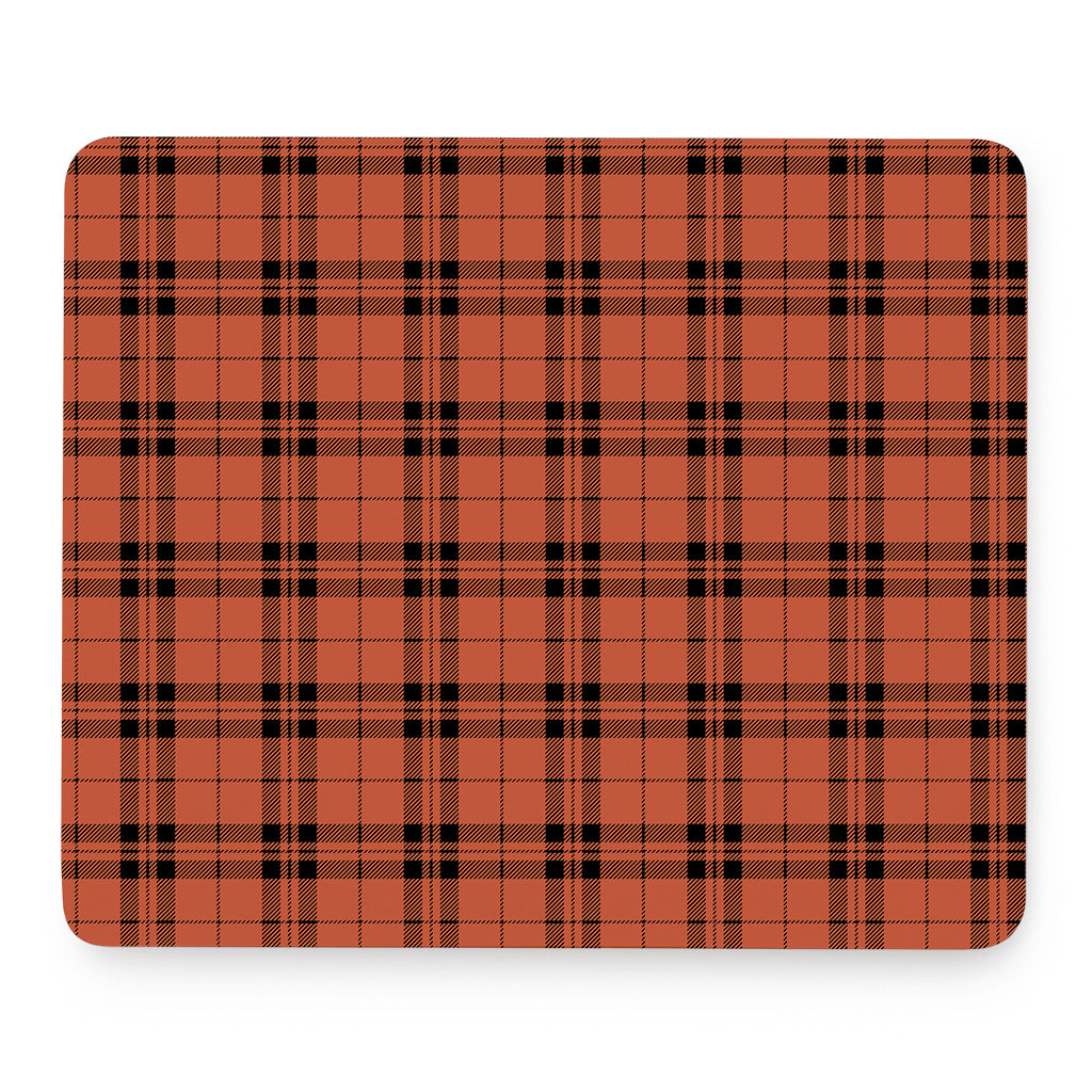 Orange And Black Tartan Pattern Print Mouse Pad