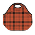 Orange And Black Tartan Pattern Print Neoprene Lunch Bag