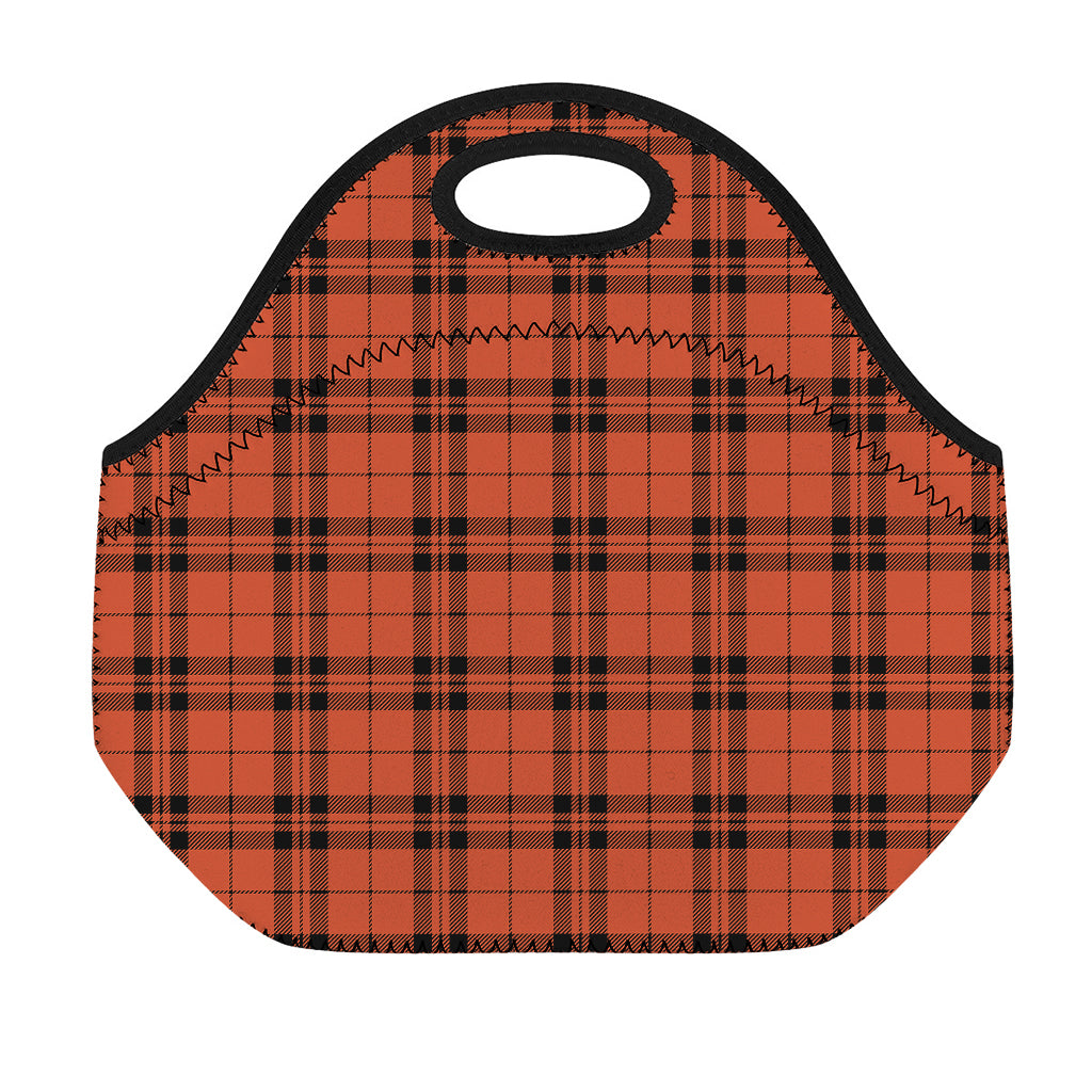 Orange And Black Tartan Pattern Print Neoprene Lunch Bag