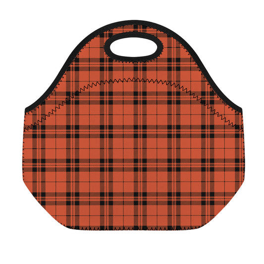 Orange And Black Tartan Pattern Print Neoprene Lunch Bag