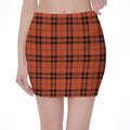 Orange And Black Tartan Pattern Print Pencil Mini Skirt