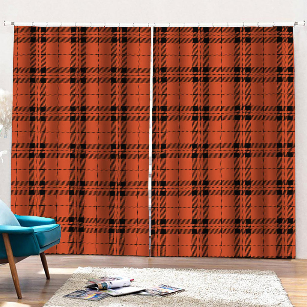 Orange And Black Tartan Pattern Print Pencil Pleat Curtains