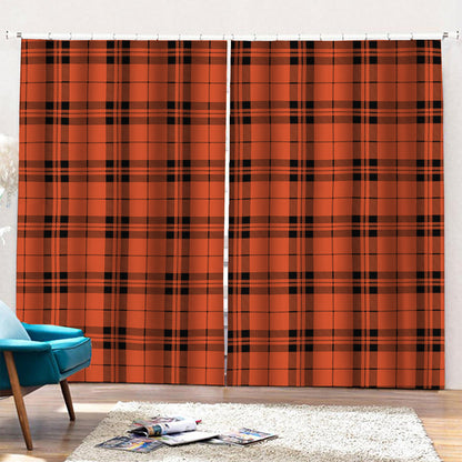 Orange And Black Tartan Pattern Print Pencil Pleat Curtains