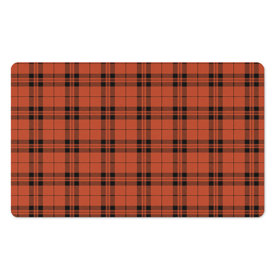 Orange And Black Tartan Pattern Print Polyester Doormat