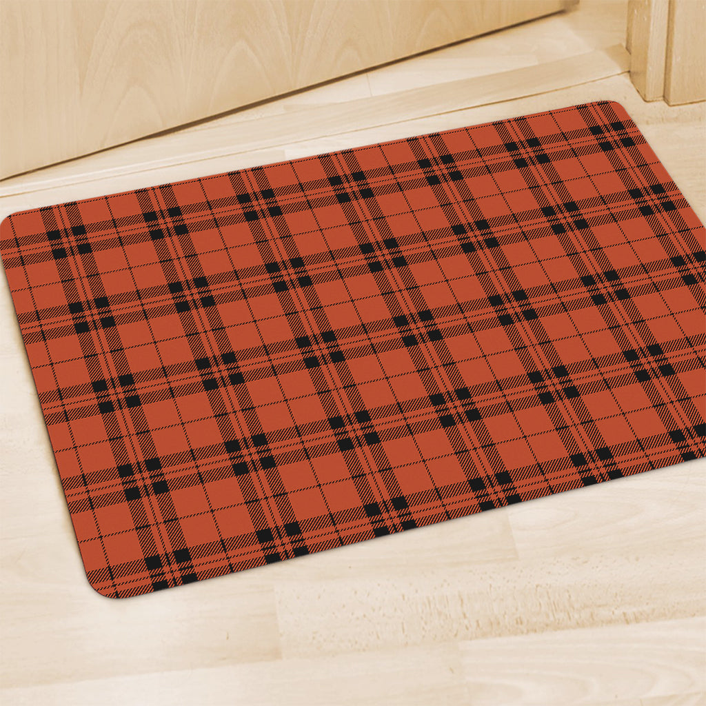 Orange And Black Tartan Pattern Print Polyester Doormat