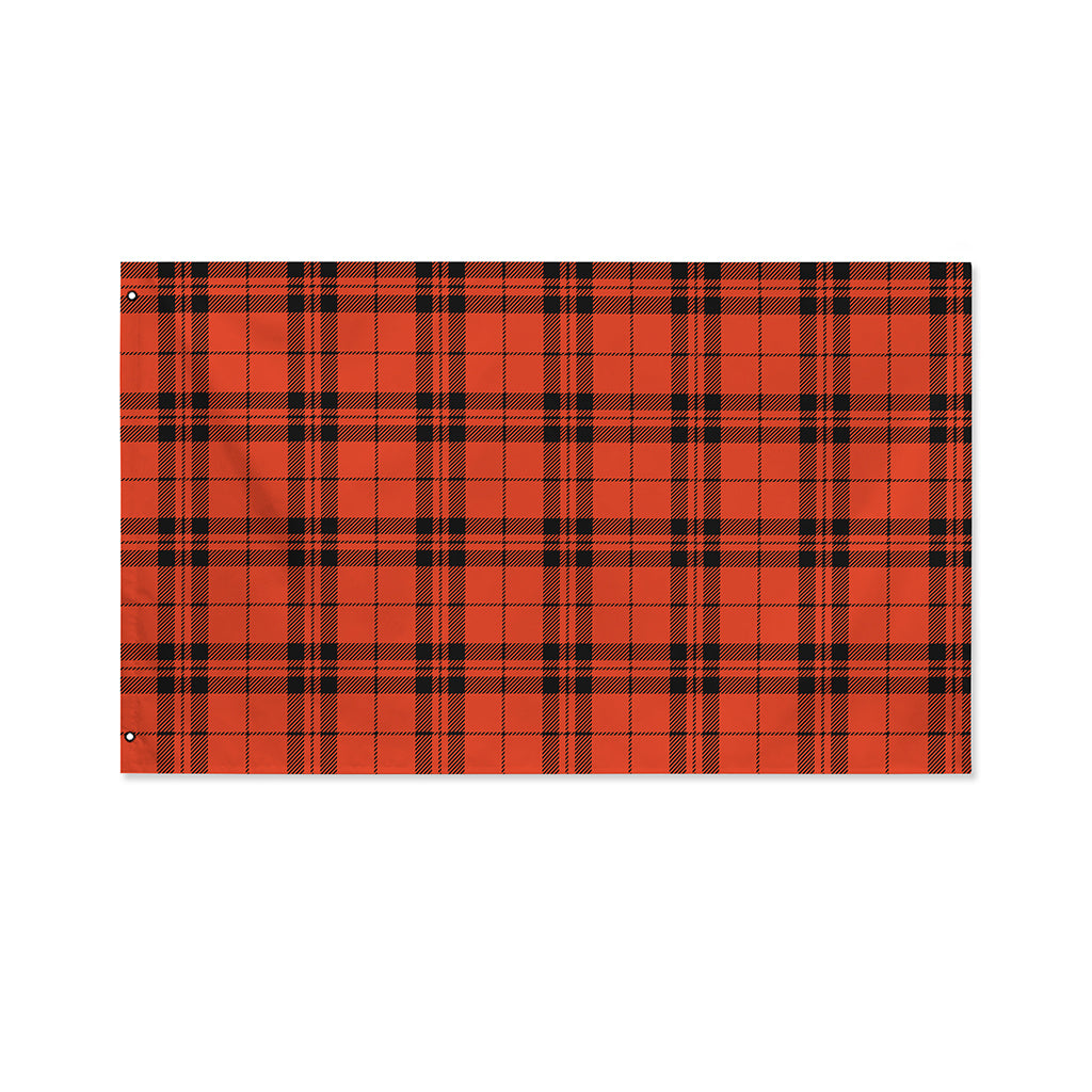 Orange And Black Tartan Pattern Print Polyester Flag