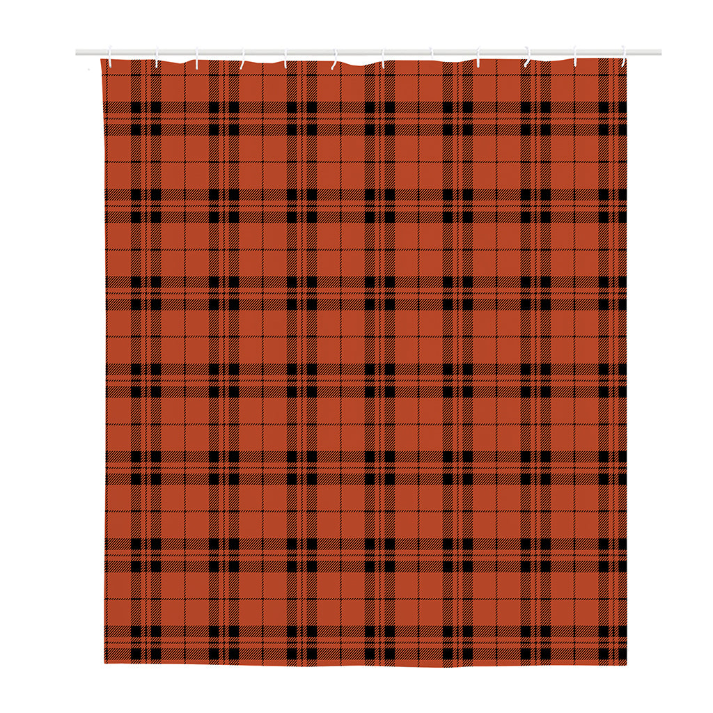 Orange And Black Tartan Pattern Print Polyester Shower Curtain
