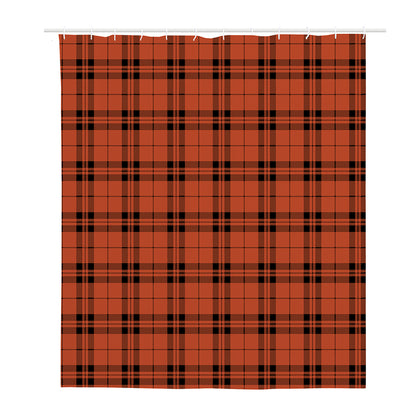 Orange And Black Tartan Pattern Print Polyester Shower Curtain