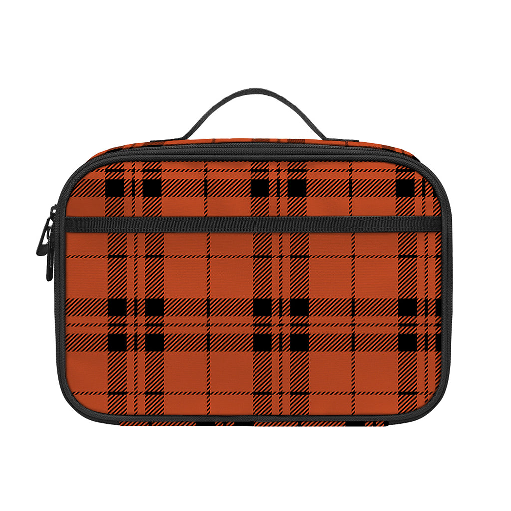 Orange And Black Tartan Pattern Print Portable Lunch Bag