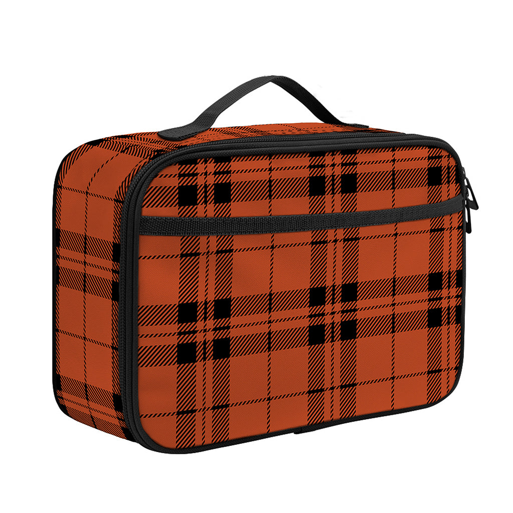 Orange And Black Tartan Pattern Print Portable Lunch Bag