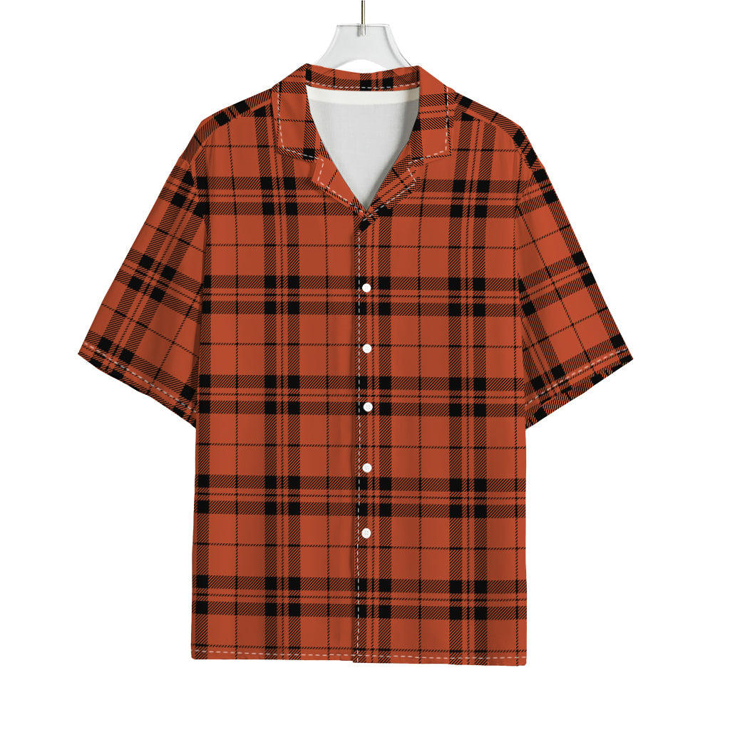 Orange And Black Tartan Pattern Print Rayon Hawaiian Shirt