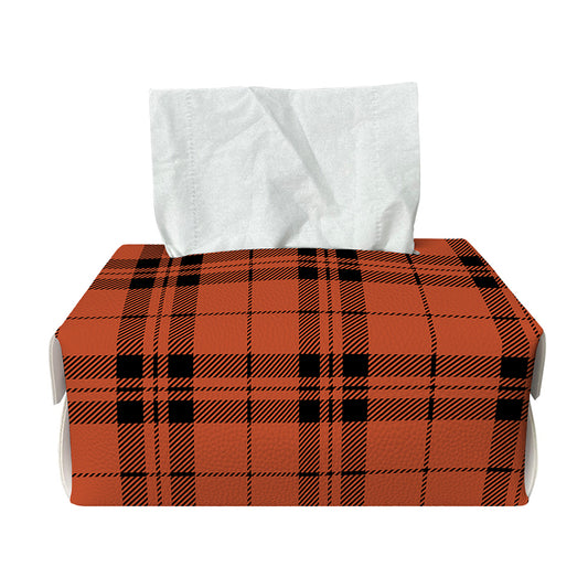 Orange And Black Tartan Pattern Print Rectangle Tissue Box Cover