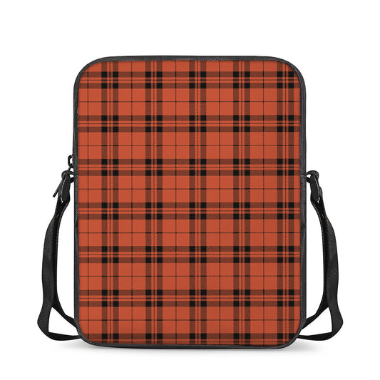 Orange And Black Tartan Pattern Print Rectangular Crossbody Bag