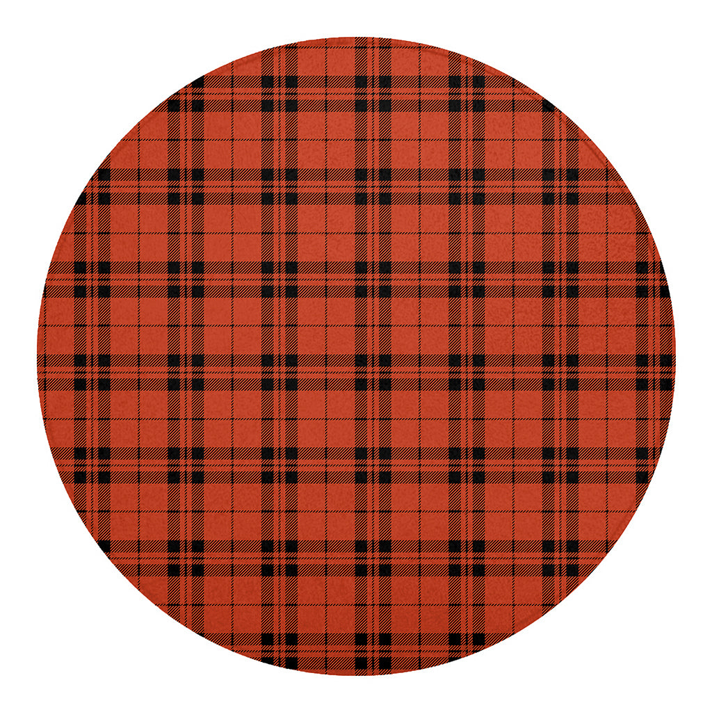 Orange And Black Tartan Pattern Print Round Blanket