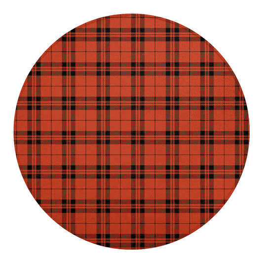 Orange And Black Tartan Pattern Print Round Blanket