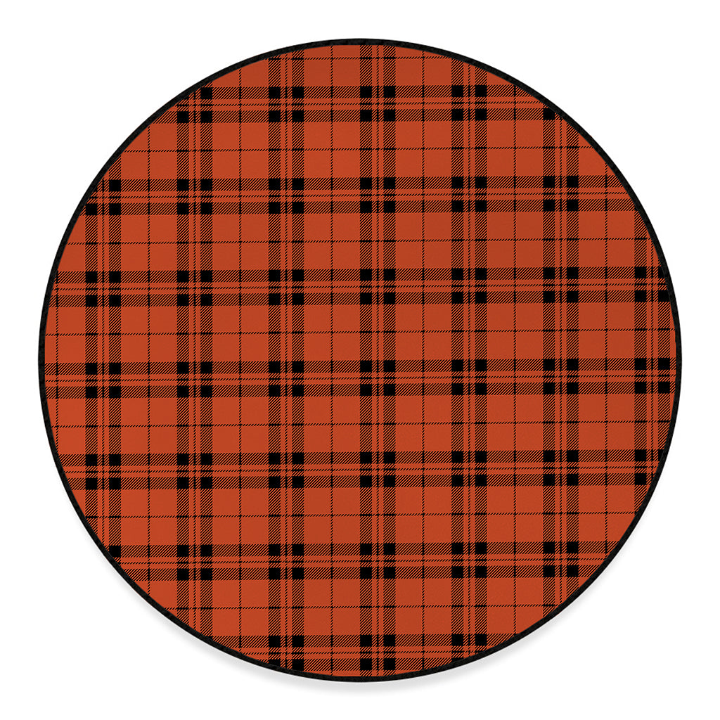Orange And Black Tartan Pattern Print Round Floor Mat