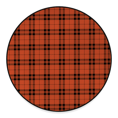 Orange And Black Tartan Pattern Print Round Floor Mat
