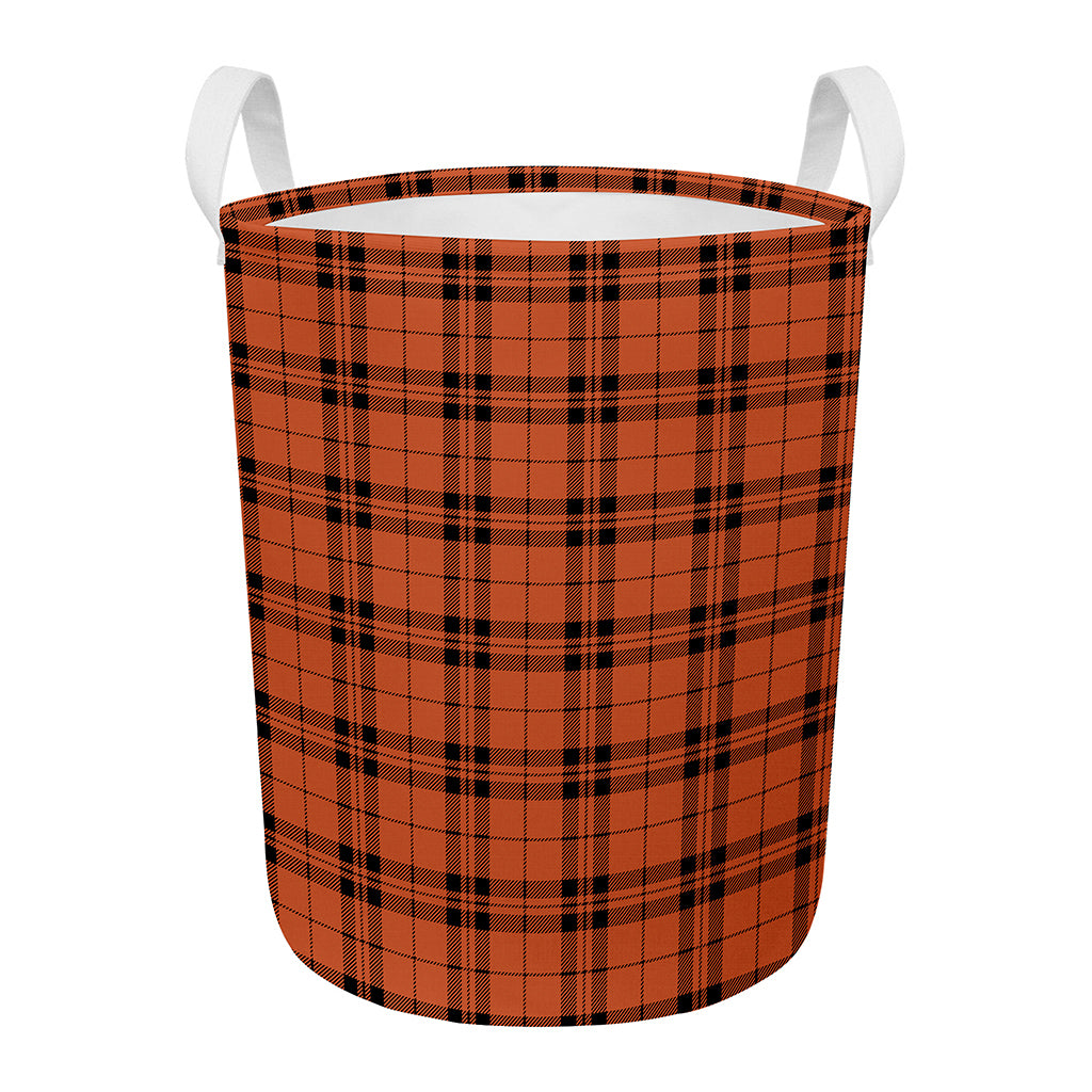 Orange And Black Tartan Pattern Print Round Laundry Basket