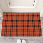 Orange And Black Tartan Pattern Print Rubber Doormat